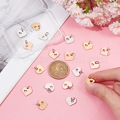 304ステンレススチールチャーム  ハートとハート  ミックスカラー  12x12.5x1mm  穴：3mm  3色  6個/カラー  18個/箱&nbsp;STAS-UN0019-59