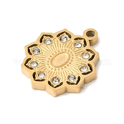 304ステンレスペンダント  花のチャーム  ラインストーン付き  イオンプレーティング（ip）  18KGP本金メッキ  17x14x2mm  穴：1.5mm&nbsp;STAS-K297-08G