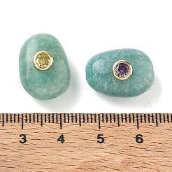 ナチュラルアマゾナイトビーズ  真鍮マイクロパヴェキュービックジルコニアのパーツ  ナゲット  18x13x9.5~10mm  穴：2mm&nbsp;GG-CBA4B5A-01G-G