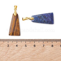 混合天然石ペンダント  真鍮製のスナップオンベイルが付いたファセット台形チャーム  染めと未染色の混合  ゴールドカラー  32x13x4mm  穴：4.5x3.5mm&nbsp;PALLOY-JF05426-01