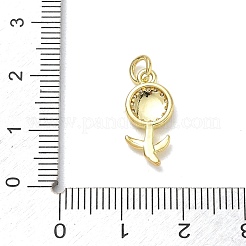 ラインストーン付き真鍮ペンダント  ひまわりチャーム  ゴールドカラー  クリスタル  17x8x2.5mm  穴：3mm&nbsp;KK-CBAD872-01G-05
