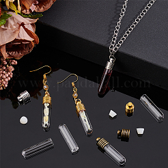9セット3色の透明ガラスロングボトルペンダント  合金キャップとゴム付き  コラム  ミックスカラー  32x7mm  穴：2.1mm  3セット / カラー&nbsp;FIND-PH0023-52