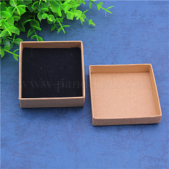 クラフト紙板紙ジュエリーセットボックス  ピアスとネックレスボックス  正方形  バリーウッド  7x7x2.6cm&nbsp;CBOX-WH0001-D03