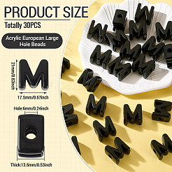 アクリルヨーロピアンビーズ  大穴ビーズ  文字m  21x17.5x13.5mm  穴：6mm&nbsp;OACR-TAC0013-14M