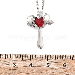 Brass Cubic Zirconia Wing Cross Pendant Necklaces for Women&nbsp;NJEW-C067-07P-01