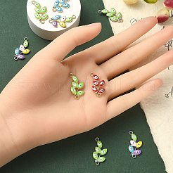 10 個のナザールボンジュウ合金エナメルコネクタチャーム  リーフリンク  ミックスカラー  プラチナ·ゴールデン  25x12x2mm  穴：1.8mm&nbsp;ENAM-YW0003-56