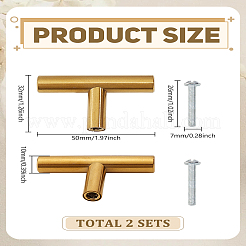 ステンレススチール製キッチンドアキャビネットTバーハンドルプルノブ2個  ネジ付き  ゴールドカラー  50x32x10mm  ネジ:26x7mm&nbsp;FIND-LP0009-78
