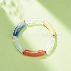 女性のためのアクリル製のカーブチューブ ビーズ ストレッチ ブレスレット  ミックスカラー  内径：2-1/4インチ（5.6cm）&nbsp;BJEW-JB08374