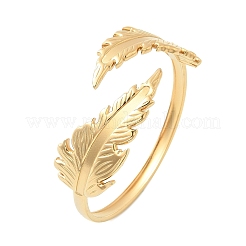女性用304ステンレススチールカフバングル  18KGP本金メッキ  葉  7/8インチ（2.25cm）  内径：2インチ（5.05cm）&nbsp;BJEW-B120-07G-01