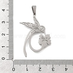 304ステンレスペンダント  花のチャームを持つハチドリ  ステンレス鋼色  36x22.5x1mm  穴：4.5x2.5mm&nbsp;STAS-U030-11P