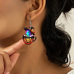 幽霊のアクリル製ダングルイヤリングとカボチャカップ  プラチナ  カラフル  50x23mm&nbsp;FS-WG7B4FC-01