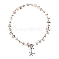 Ocean 304 Stainless Steel Starfish Pendant Natural Freshwater Shell Beaded Chain Necklaces with OT Clasps for Women&nbsp;NJEW-JN06567-02