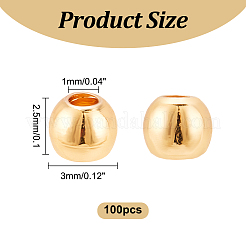 ラックメッキ真鍮製ビーズ  長持ちメッキ  ラウンド  14KGP本金メッキ  3x2.5mm  穴：1mm&nbsp;KK-LP0001-08G-01