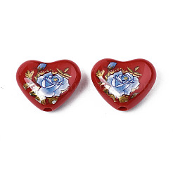 Flower Printed Opaque Acrylic Heart Beads&nbsp;SACR-S305-28-I02