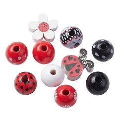 50Pcs 10 Styles Ladybug Theme Printed Wood Beads&nbsp;WOOD-CJ0001-79