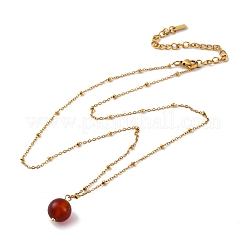 Natural Carnelian(Dyed & Heated) Round Pendant Necklaces&nbsp;NJEW-U026-20G