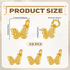 10個の合金チャーム  丸カン付き  蝶  ゴールドカラー  11x11x1.5mm  穴：4mm  10個/セット&nbsp;ENAM-LP0001-76