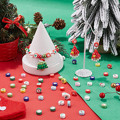 クリスマステーマ 300個 手作りポリマー粘土ビーズ  フラットラウンド  9.5~10x4~5mm  穴：1.6mm  300個/箱&nbsp;CLAY-SP0001-01B