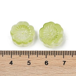 透明ガラスビーズ  花  焼き付け塗料  黄緑  14x14.5x5.5~6mm  穴：1.2mm&nbsp;DGLA-E004-01F