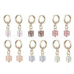 真鍮クラックルガラスフープピアス6組  正方形  ミックスカラー  28.5x6.5mm&nbsp;EJEW-JE06616