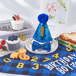 ポリエステルとポリコットンのペット用帽子、首輪、よだれかけの誕生日パーティーセット  エヴァ番号付き  ペットのコスチューム小道具  ブルー  680x335x0.5mm&nbsp;AJEW-WH20010-97