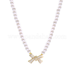 Bowknot Plastic Imitation Pearl Beaded Pendant Necklaces & Stud Earrings Sets&nbsp;WGC8EC3-03