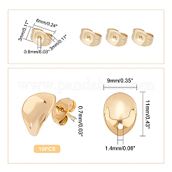 201 ステンレススチールスタッドピアス金具  ピアスキャッチ/ピアスバックキャッチ付き  長持ちメッキ  フラットラウンドを振る  ゴールドカラー  11x9mm  穴：1.4mm  ピン：0.7mm  10個/箱&nbsp;STAS-UN0015-56