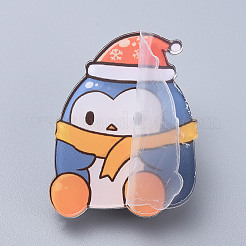 アクリル安全ピンブローチ  鉄ピンと  クリスマスのために  クリスマスペンギン  マリンブルー  39x31x8mm  ピン：0.8mm&nbsp;JEWB-D008-A12
