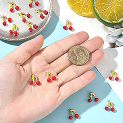 真鍮製チャーム14個  エナメル  チェリー  レッド  ニッケルフリー  18KGP本金メッキ  14x13x5mm  穴：1.6mm&nbsp;KK-BBC0017-50