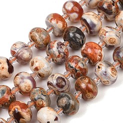 ファイヤーアゲートクラックルビーズ連売り  染め＆加熱  ロンデル  シードビーズで  14~15x9~10.5mm  穴：1~1.2mm  約27個/連  15.08''（38.3センチメートル）&nbsp;G-K393-D01-10x14