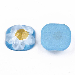 半透明のアクリルカボション  花模様の正方形  ライトスカイブルー  24.5x24.5x8.5mm&nbsp;KY-T022-13