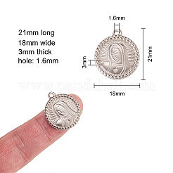 304ステンレスペンダント  聖母マリアとフラットラウンド  アンティークシルバー  21x18x3mm  穴：1.6mm&nbsp;STAS-CJ0003-06