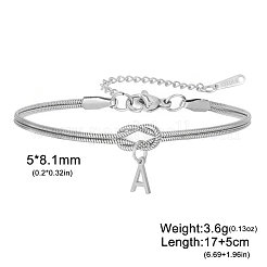 304ステンレススチール製イニシャルチャームブレスレット  女性用スネークチェーンブレスレット  ステンレス鋼色  文字a  6.69インチ（17cm）&nbsp;FS-WGD8E41-07