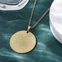 Flat Round 304 Stainless Steel Pendant Necklaces&nbsp;NJEW-M096-28G