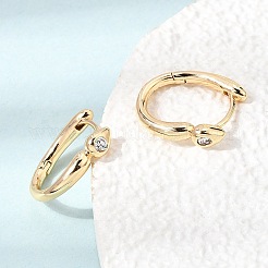 Brass Pave Clear Cubic Zirconia Hoop Earrings&nbsp;KK-CBACA55-02G