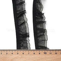 プリーツサテンオーガンジーリボン  衣服アクセサリー用の二重層レーストリミング  ブラック  1-5/8インチ（40mm）  約21.80ヤード（19.93m）/ pc&nbsp;ORIB-XCP0001-05