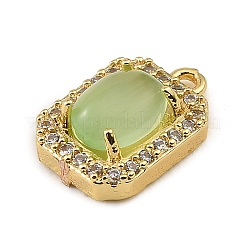Brass Micro Pave Clear Cubic Zirconia & Cat Eye Charms&nbsp;CU-CBAF17A-08G-01