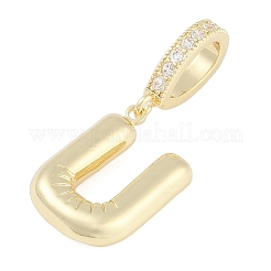 真鍮マイクロパヴェクリアキュービックジルコニアペンダント  長持ちメッキ  文字  U字  19x14.5x4.5mm  穴：8.5x5.5mm&nbsp;KK-M289-01U-G