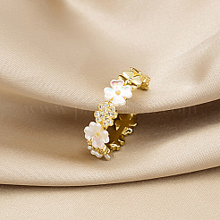Flower Brass Micro Pave Clear Cubic Zirconia Cuff Rings for Women&nbsp;FS-WG9A424-01