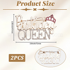バースデークイーンラインストーンピン2個  女性用バックパック用合金ラペルピン  ゴールドカラー  47x71mm&nbsp;JEWB-SP0001-11G