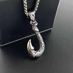 レトロ304ステンレススチール製フィッシュフックペンダントオーシャンパンクネックレスジュエリー  ステンレス鋼色&nbsp;YW0137