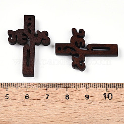 天然木ペンダント  染め  クロス  ココナッツブラウン  32x22x4mm  穴：1.5mm&nbsp;WOOD-N016-63-01