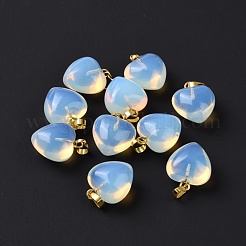 オパールペンダント  ゴールデントーン真鍮パーツ  ハートチャーム  18x15~15.5x6~8mm  穴：6x3mm&nbsp;G-I311-A04-G