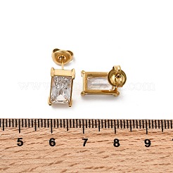 304ステンレススチール製ラインストーン長方形スタッドピアス  イオンプレーティング（ip）  18KGP本金メッキ  12x8mm&nbsp;X-EJEW-K268-51G