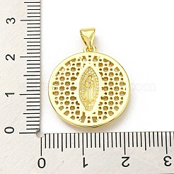 キュービックジルコニアペンダント付き真鍮  カドミウムフリー＆鉛フリー  ラウンド  透明  22x20x3.4mm  穴：5x3.5mm&nbsp;FIND-Z023-09A-01