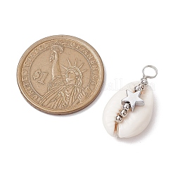 6Pcs 6 Styles Natural Cowrie Shell Copper Wire Wrapped Star & Heart & Round Pendants&nbsp;PALLOY-JF02938