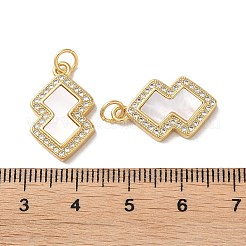 真鍮製マイクロパヴェキュービックジルコニアペンダント  カドミウムフリー＆鉛フリー  シェルと  18KGP本金メッキ  ポリゴン  貝殻色  20.5x12.5x2.5mm  穴：3mm&nbsp;KK-B083-19G-02