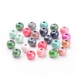 丸い天然木ビーズ  染め  無鉛の  ミックスカラー  7~8x8~9mm  穴：2~3mm&nbsp;X-WOOD-Q017-8mm-M-LF