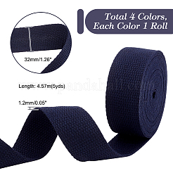 4ロール 4色 5ヤード フラットポリコットンリボン  服装アクセサリー  ミックスカラー  1-1/4インチ（32mm）  1ロール/色&nbsp;OCOR-PH0002-51