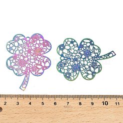 ステンレスペンダント201個  エッチングされた金属装飾  クローバーチャーム  虹色  49.5x38x0.3mm  穴：2mm&nbsp;STAS-I329-03RC